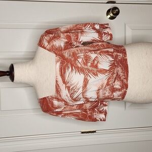 Roxy Abundant Swell Woven Crop Top Rust Cream Off White Size L